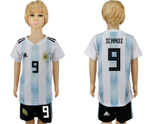 Argentina #9 Icardi Home Kid Soccer Country Jersey - Click Image to Close